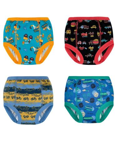 MooMoo Baby 4 Packs Training Underwear Absorbent Vehicle Potty Training Pants for Toddler Boys 2T-7T Vehicle 7T