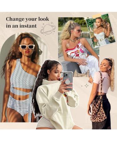 FLUFYMOOZ 26 Inch Dark Ash Blonde Ponytail Extension - Long Curly Wavy Drawstring Hairpiece for Women - Synthetic Daily & Party Wear - Buy Online on GoSupps.com