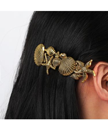 Dreamtimes Starfish Hair Clip Sea Star Hair Pins Shell Pearl Hair Accessories Vintage Large Hand Crafted Metal Barrettes French Hair Clip for Women (GOLD) - Buy Online on GoSupps.com