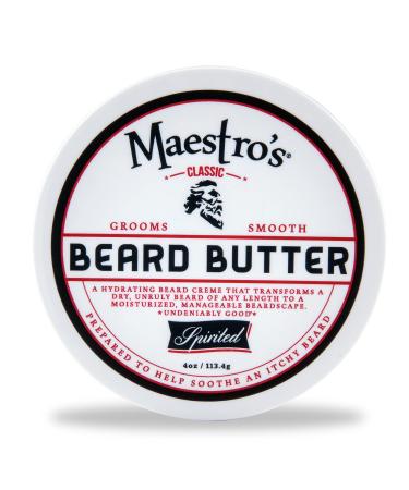Maestro s Classic BEARD BUTTER | Anti-Itch  Extra Soothing  Hydrating Beard Creme For All Beard Types & Lengths- Spirited Blend  4 Ounce Spirited 4 Ounce (Pack of 1)