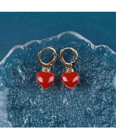 Vintage Heart Dangle Earrings | Red Coral Love Huggie Hoops | Gold Jewelry for Women International Shipping Available - Buy Online on GoSupps.com