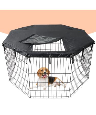 Dog Pen Cover For 24 Inch, 8 Panel Metal Dog Playpen | Dog Playpen Cover w/ Luggage-grade Fabric & Easy Access Door | Pet Playpen Cover For Sun & Rain