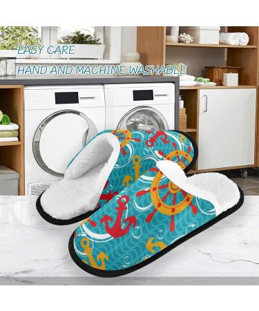 Mnsruu Nautical Sea Anchor Wheel Green Slippers | Slipproof Cotton Home Slippers for Men & Women (UK 8-11) | Ideal for Home Hotel Spa & Travel - Buy Online on GoSupps.com