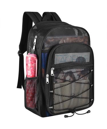 Heavy Duty Mesh Backpacks for Adults, Mesh School Bags for Boys and Girls, See Through School Bags with Adjustable Straps, Mesh Bags for Swimming, Fitness, Sports, Carry Portable Oxygen Concentrators Black