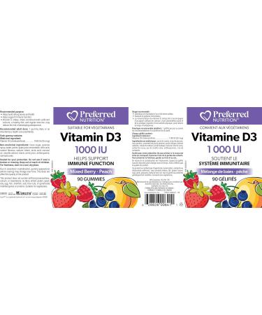 Preferred Nutrition Vitamin D3 1000IU 90 Gummies Mixed Berry-Peach Helps Support Immune Function Vegetarian 90 count (Pack of 1) D3 1000 IU - Buy Online on GoSupps.com