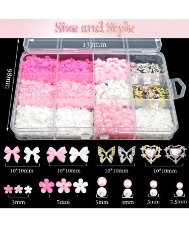 BELICEY 1000PCS 3D Nail Charms - Cute Butterfly Bow Star Heart & Moon Designs for Nail Art DIY - Includes Picker Pencil & Tweezer - Pink & White Flower Collection - Buy Online on GoSupps.com