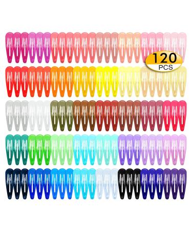120Pcs Snap Hair Clips, 2 Inch Metal Barrettes in 40 Assorted Color, No Slip Cute Solid Candy Color Hair Accessories for Girls, Women, Kids Teens or Toddlers
