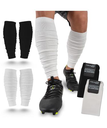 FieldPro Football Leg Sleeve for Adult & Youth - 2 Pairs, 6 Colors Leg Sleeves for Men Football | Calf Compression Football Sleeves | Football Leg Sleeves for Men Medium Black/White