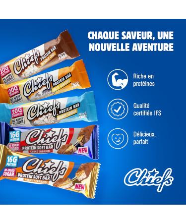 CHIEFS Barre Prot in e Soft - 16g Haute Prot ine Sans Sucre Ajout Sans Huile de Palme Soft Bar Peanut Caramel - 15 x 55g - Buy Online on GoSupps.com