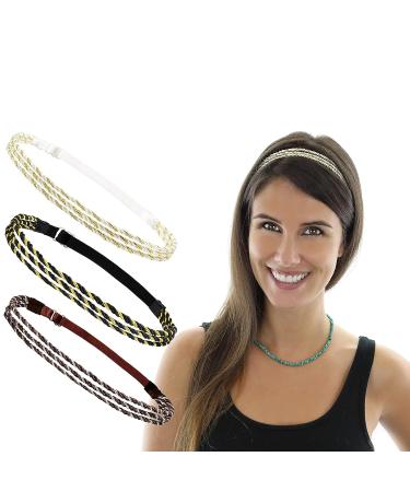 Beaute Galleria 6-Piece Adjustable Elastic Braided Headbands - Gold Silver Hair Accessories for Hippie Boho Style - Buy Online on GoSupps.com