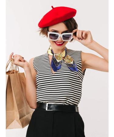 6-Piece Wool Beret Hat Set with Silky Scarf Brooch - Black and Red - Buy Online on GoSupps.com