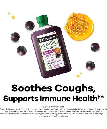 Robitussin Naturals Cough Relief Plus Immune Health Supplement - Honey Ivy Leaf Zinc Elderberry Syrup - 8.3 Oz - Buy Online on GoSupps.com