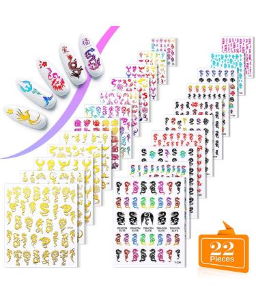 Dragon Phoenix Nail Art Stickers - 22 Self-Adhesive 3D Decals for DIY Fingernails | Manicure Decorations and Nail Accessories - Buy Online on GoSupps.com