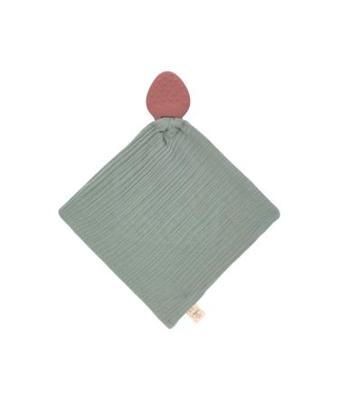 L SSIG Comforter Cloth with Teething Ring Made of Natural Rubber and Organic Cotton/Teether Comforter Strawberry Pink/Mint