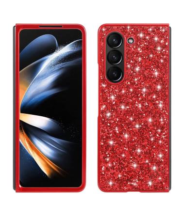 Tivenfezk nadoli glitter shell for samsung galaxy z fold 5 red glossy sparkling bling galvanisian frame ultra -small shockproof back pocket cell phone case protective cover
