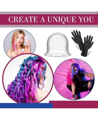 Canlierr Hair Coloring Highlighting Cap Kit with Hook and Gloves - Reusable Silicone Accessories for Salon & Home Use - Buy Online on GoSupps.com
