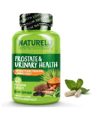 NATURELO Prostate & Urinary Health, Comprehensive Formula with Saw Palmetto, Pygeum, Tumeric, Plant Sterols, Broccoli and Lycopene, 60 Vegetarian Capsules 60 Count (Pack of 1)