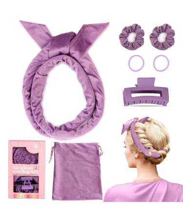 Heatless Curlers Headband Heatless Curlers Admora Heatless Hair Curling Set No Heat Hair Curlers with Accessories Overnight Heatless Soft Curls Heatless Curlers for Long and Short Hair (Purple)