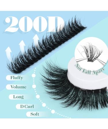 Fluffy Lash Clusters 200D - Long Individual Volume Eyelash Extensions | 14-20mm D Curl Cluster Lashes by CORUSCATE - DIY Thick False Eyelashes at Home - Buy Online on GoSupps.com
