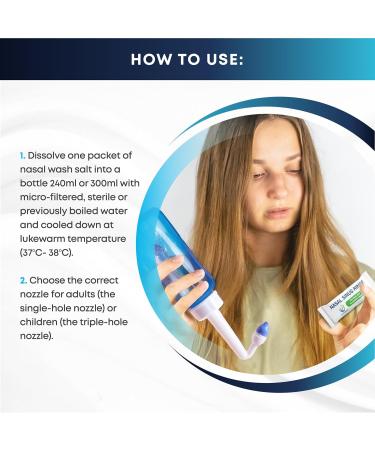 PLUSQMED Sinus Rinse Kit Neti Jar Pre-mixed Sachets 40 Pieces Neti Pot 300 ml Nasal Wash - Buy Online on GoSupps.com