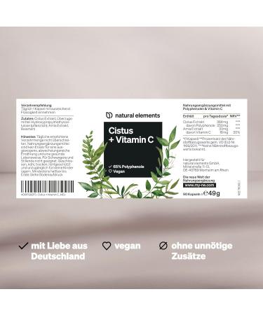 Cistus Incanus with Vitamin C - 90 Vegan Capsules | High-Dose 250mg Polyphenols | Bioavailable & Pure | Made in Germany - Buy Online on GoSupps.com
