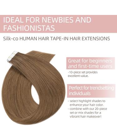 14 Tape in Human Hair Extensions - Straight Remy Seamless #06 Light Brown, 10pcs - Buy Online on GoSupps.com