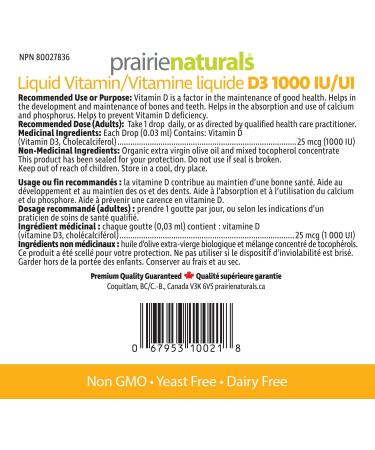 Prairie Naturals Liquid Vitamin D3 Cholecalciferol 1 000 IU - 15ml x 12 packs 12 count (Pack of 1) - Buy Online on GoSupps.com