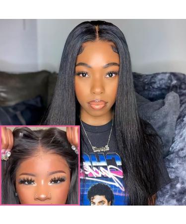 ORIGINAL QUEEN Straight Wear and Go Glueless Wigs Straight HD Lace Front Wigs Human Hair for Women OQ Hair No Glue 4x6 Pre Cut and Pre Plucked HD Lace Closure Wigs Ready to Wear 180% Density 24Inch 24 Inch Natural Black