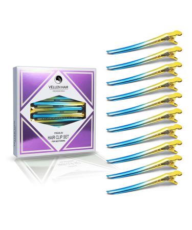 Vellen Hair Clips 10 Pack for Sectioning and Styling Hair Clip for professional styling Metall Hair Clips with unique design (Yellow/Aqua Ombre)