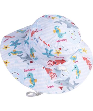 LANGZHEN Beach Sun Protection Hat for Baby Girls - Adjustable Toddler Kids Hat with Wide Brim and Chin Strap - Octopus XL - Buy Online on GoSupps.com