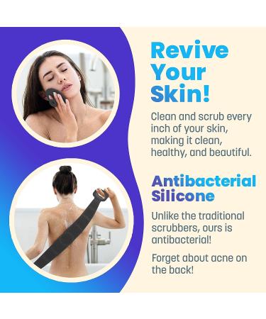 36 Silicone Back Scrubber for Shower - Extra Long Hygienic Body Brush with Handle for Exfoliating & Massaging - Black - Buy Online on GoSupps.com