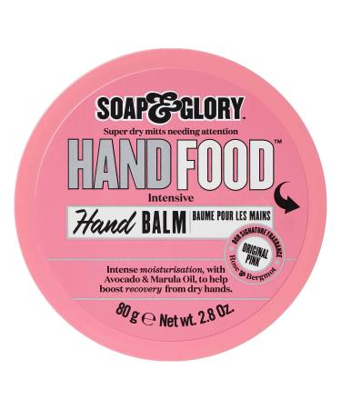 Soap & Glory Original Pink Hand Food Intensive Hand Balm - Avocado + Marula Oil Hydrating Cuticle & Hand Moisturizer - Rose & Bergamot Scented Hand Cream for Dry Hands (80g)