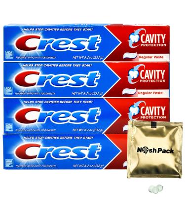 Fluoride Cavity Protection Toothpaste 8.2 Ounce Regular Paste Bulk Toothpaste Prevents Cavities Before They Start with Nosh Pack Candy Packet Mints (4 Pack) 8.2 Ounce (Pack of 4)