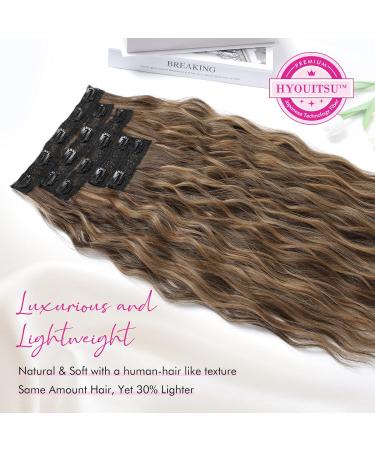 REECHO 5PCS Clip in Hair Extensions 24 Thick Long Loose Waves - Chocolate Brown with Blonde Highlights - Buy Online on GoSupps.com