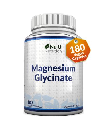 Magnesium Glycinate Supplements 1000mg (Bisglycinate) - 180 High Strength Vegan Capsules - 3 Month Supply - Providing 200mg of Elemental Magnesium - Nu U Nutrition