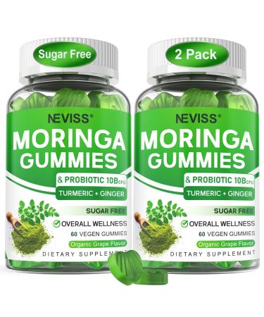 Moringa Gummies for Women Men w/Probiotic Turmeric Ginger Ceylon Cinnamon Sugar Free Organic Moringa Powder Capsules Alternatives Pure Moringa Leaves Green Superfood Supplement - Vegan 120Cts 60 Count (Pack of 2)