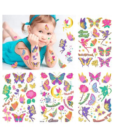 Girls Glitter Temporary Tattoos Kit - Rose, Fairy, Butterfly Designs | Waterproof, Colourful Stickers for Kids Birthday Party Favors - Buy Online on GoSupps.com