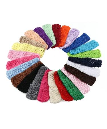 KW Collection Girl Baby Headbands Elastic Crochet Hair Bands Hair Accessories Elastics Ties Shaper Head wrap Set Pack of 50 Pcs in 25 colors (Band: 1.6 5.5 25 colors 2 pcs per color) Band: 1.6 Inch 5.5 Inch 25 colors...