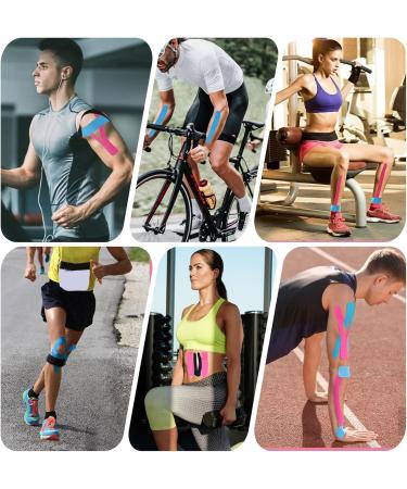 3 Rolls Kinesiology Tape - Waterproof Sports Tape for Muscles Knees Shoulders & Elbows (Blue/Pink/Black 5m x 5cm) - Buy Online on GoSupps.com