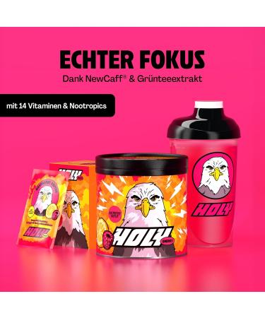 Holy Energy Gaming Booster 'Raspberry Raptor' - Vegan Focus Drink Powder | 50 Portions with Newcaff & Green Tea Extract | Natural Raspberry & Yuzo Flavor | Boost Focus & Energy - Buy Online on GoSupps.com