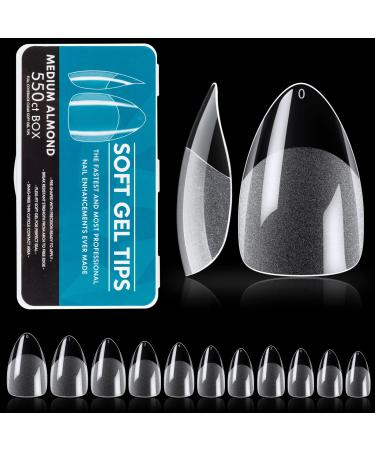 Noverlife 550PCS Short Almond Soft Gel Nail Tips Clear 9 Sizes Full Cover Half Matte Almond Shape Fake Nail Tips Thin False Nails with Case Soak off Nail Extensions for DIY Nail Salon Manicure Design Gel Almond Short ...