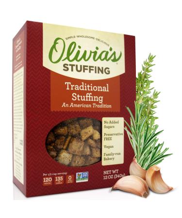 Olivia's Croutons Traditional Stuffing Mix - Natural and Vegan Dressing, 12 oz (Pack of 2)