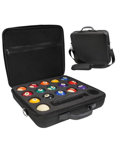 Complete Billiard Ball Set Balls and Case Deluxe 2-1/4" Regulation Size Billiard Pool Balls Complete 16 Professional Ball Set with Padded Billiard Pool Ball Travel Case Carrying Case Storage Box