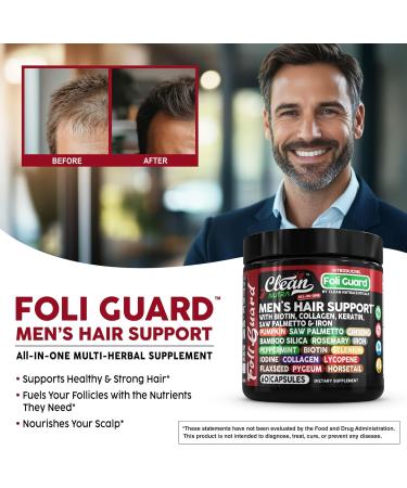 Hair Growth Supplement For Men | Biotin Hair Vitamins Collagen Pumpkin Seed Saw Palmetto Iron Ginseng Bamboo Silica Rosemary Peppermint Keratin Selenium Iodine Flaxseed Horsetail Vitamin A C D3 E B12 - Buy Online on GoSupps.com