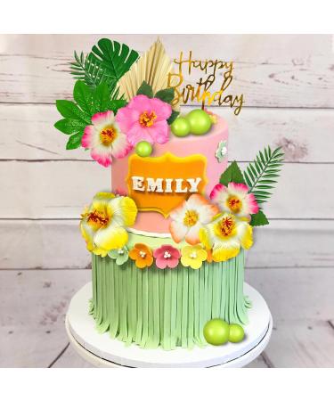 25 PCS Flower Cake Topper Hawaiian Cake Decorations with Palm Leaves Hibiscus Flowers Balls for Hawaii Aloha Jungle Summer Theme Wedding Birthday Baby Shower (Multicolour) - Buy Online on GoSupps.com