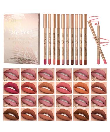 12 Colour Matte Lip Liner Pen Set Slim Waterproof Brown Lip Linerr High Pigmented Creamy Nude Lip Liners Non-fading Long Lasting Lipliner Pencil for Women - Buy Online on GoSupps.com