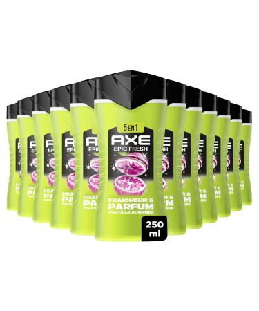 AXE Epic Fresh 5-in-1 Men's Shower Gel - 24h Moisturising - 87% Natural Ingredients - Pineapple & Grapefruit Fragrance - Pack of 12 x 250ml