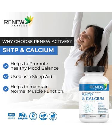Renew Actives 5-HTP & Calcium Supplement - Sleep Aid - Promote Mood Balance - Source of Electrolyte - Help with Bone & Muscle - 120 Capsules 1 count (Pack of 1) - Buy Online on GoSupps.com