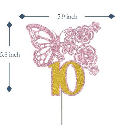 Tenhaisi Pink & Gold 3D Butterfly Flower Sign 10 Cake Topper - Happy 10th Birthday/Anniversary Party Decoration 3D Cake Topper- Girls 10th Birthday Party Supplies - Buy Online on GoSupps.com