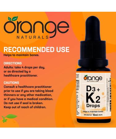Orange Naturals - Vitamin D3+K2 Drops 250IU - Natural Orange Flavour MCT 15ml - Support Bone Teeth Health Reduce Osteoporosis Maintain Muscle Enhanced Absorption & Prevent D Deficiency Cholecalciferol 15 ml (Pack of 1) - Buy Online on GoSupps.com